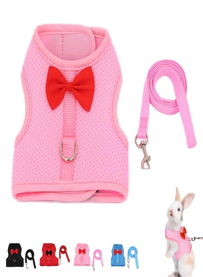 cyhaen Bunny Harness and Leash Set for Walking Escape Proof,Mesh Breathable Adjustable Rabbit Leash Camping Hiking Training for Bunny Ferret Kitten Puppy Pink M (Chest:9.4-11.8") - Image 1